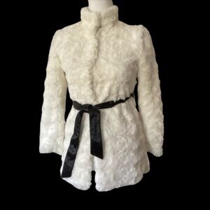 Candie's Super Soft Teddy Jacket Reversible Black Faux Leather and Satin Belt